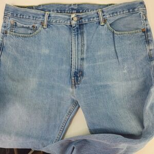 Levi 505 Mens 42x30 Light‎ Wash Distressed Denim Jeans Straight Regular Fit